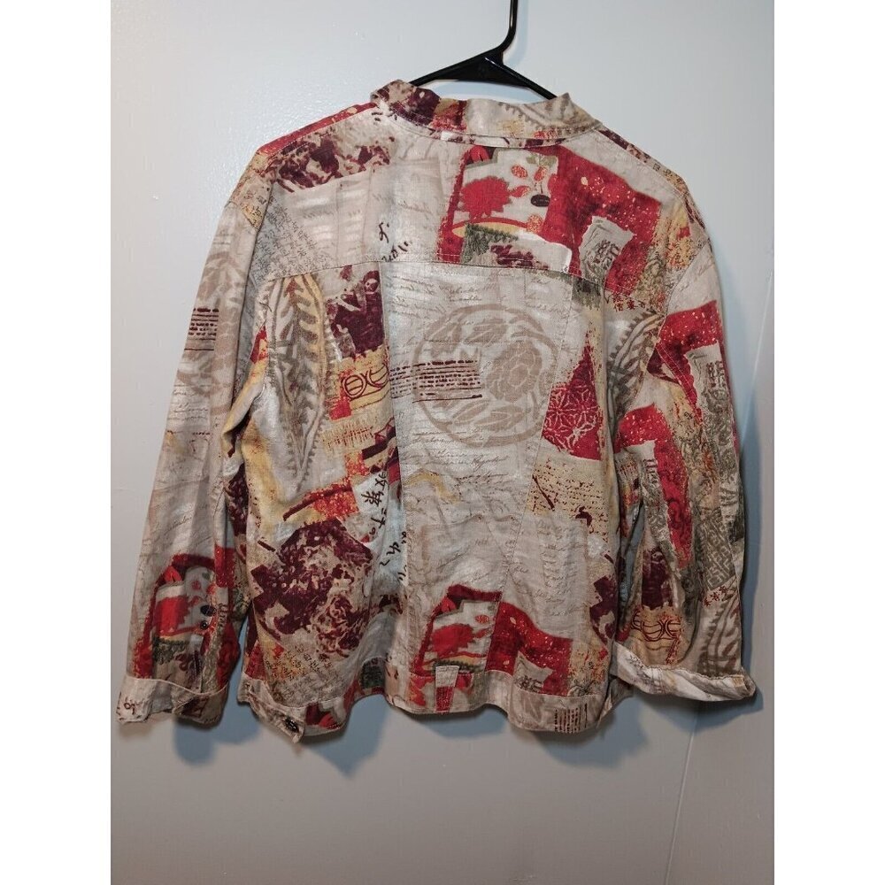 Chico's Asian Floral Lightweight Jacket Women Large Size 2 Linen Button Front - Picture 5 of 5
